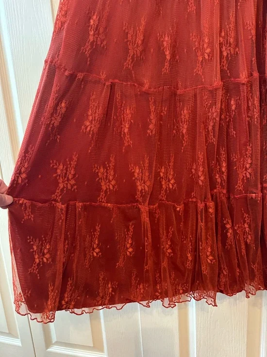Ember Women’s Rust Lace/Mesh Tiered Midi Dress  Sz. M - Picture 12 of 13